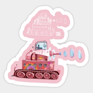 Tank Drawing and Real / White Outline Sticker